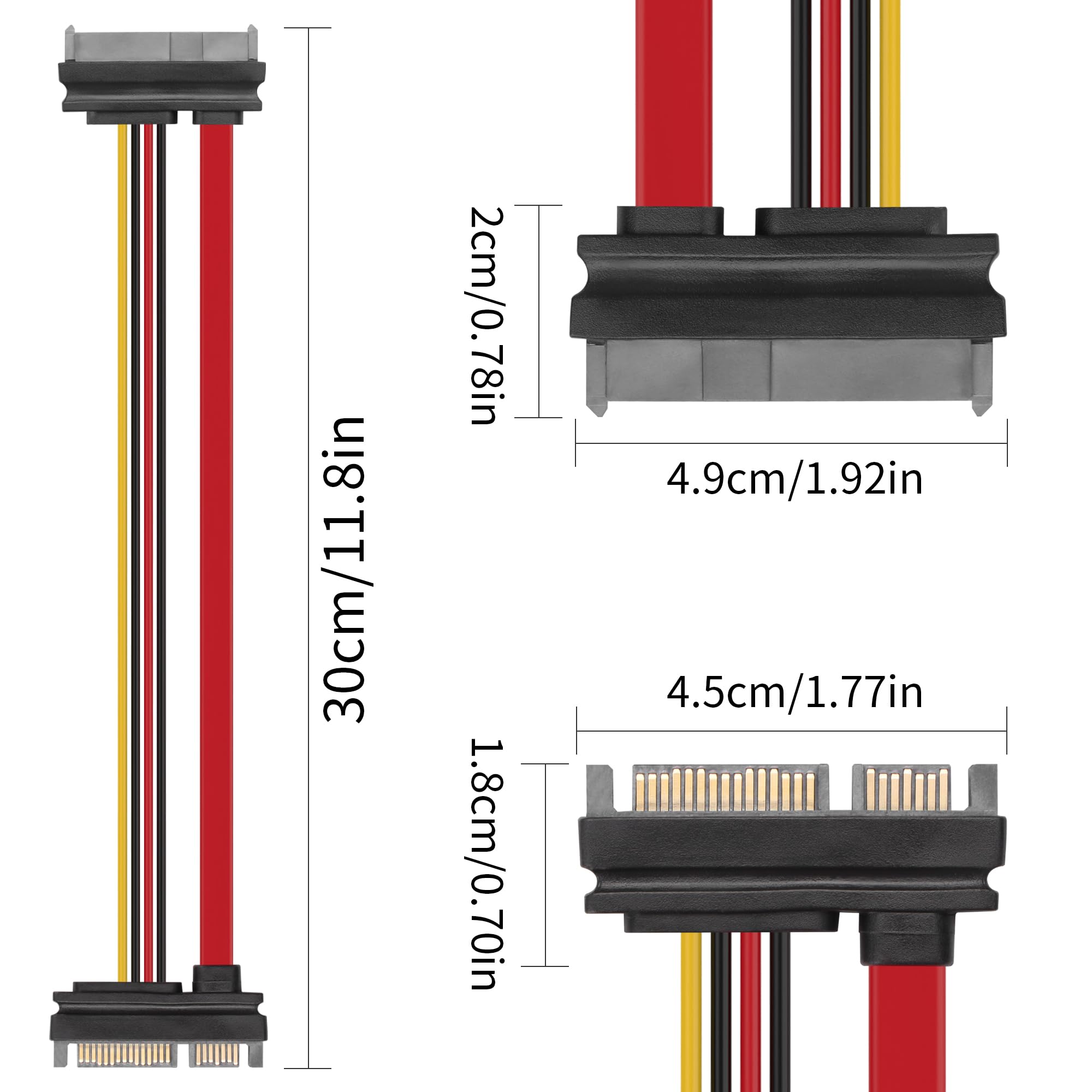 YAODHAOD SAS do SATA Adapter SFF-8482 Konwerter (SAS 29Pin na SATA 22Pin 30CM)