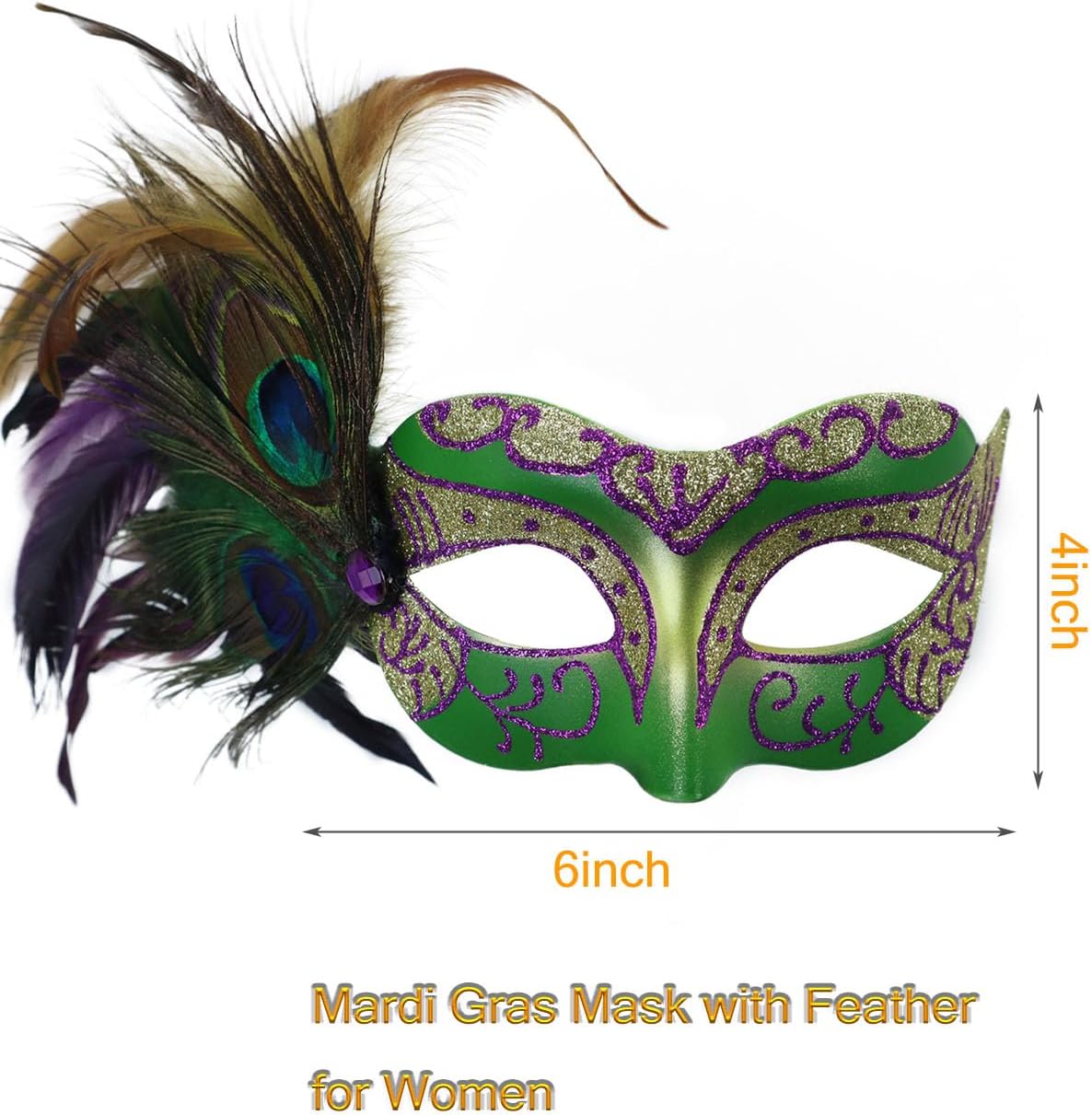 Women's Feather Masquerade Mask Elegant Venetian Style Mask for Mardi Gras Carnival Party Costume Accessories