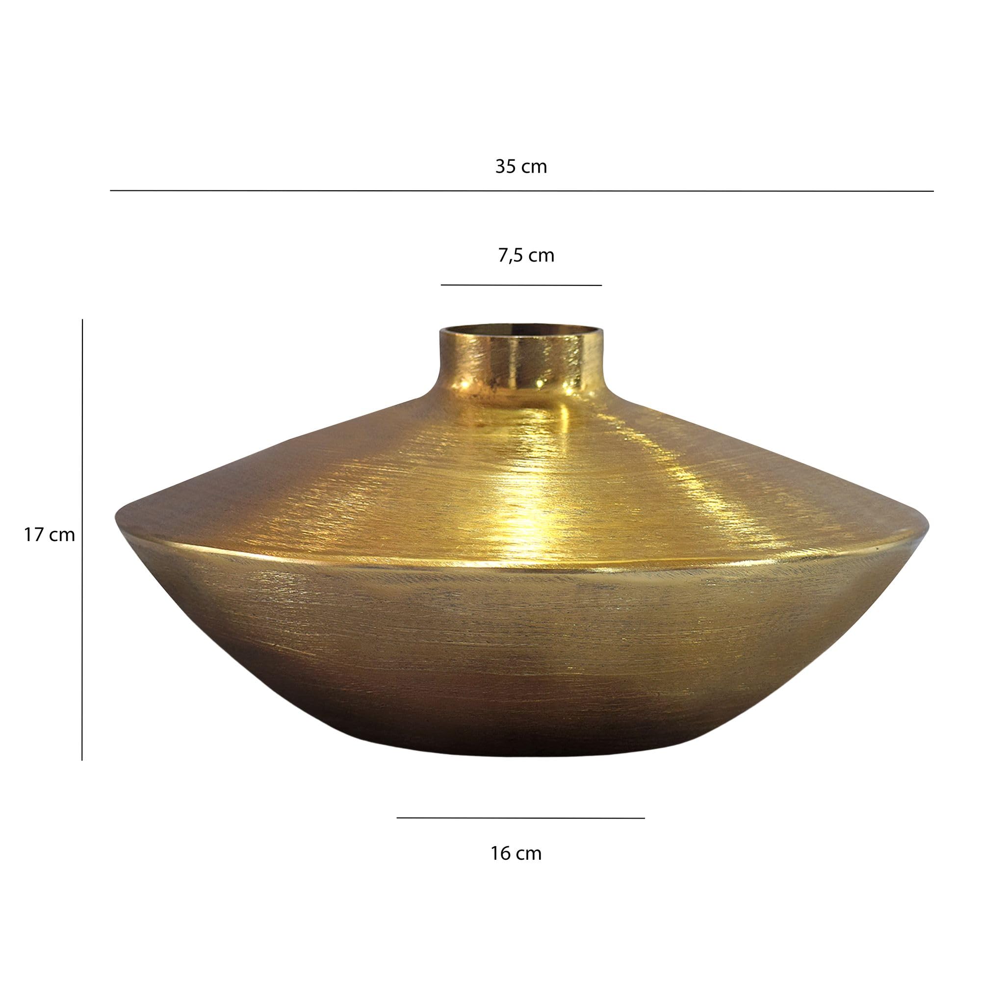 FineBuy Wazon na Stół 35 cm Aluminium Złoty Płaski, Wazon Dekoracyjny | szerokość wazon ze strukturalna powierzchnia, wazon na kwiaty ręcznie wykonana, dekoracja wnętrz do stół do jadalni