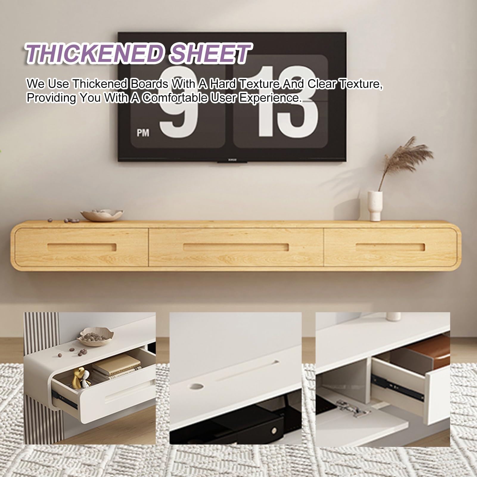 Mobile TV sospeso moderno da parete con 2 cassetti console multimediale per soggiorno e camera da letto colore registro 140 cm