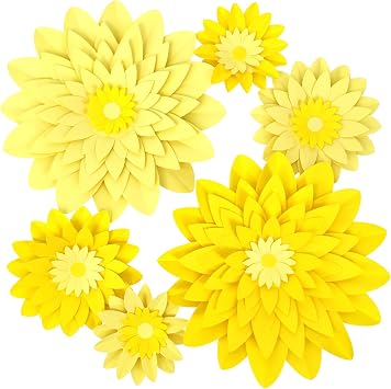 Ombre Yellow Paper Flower for Wedding Party Backdrop Nursery Wall Home Decor Birthday Baby Shower Bee Sunflower Lemon Party Supplies Pack of 6