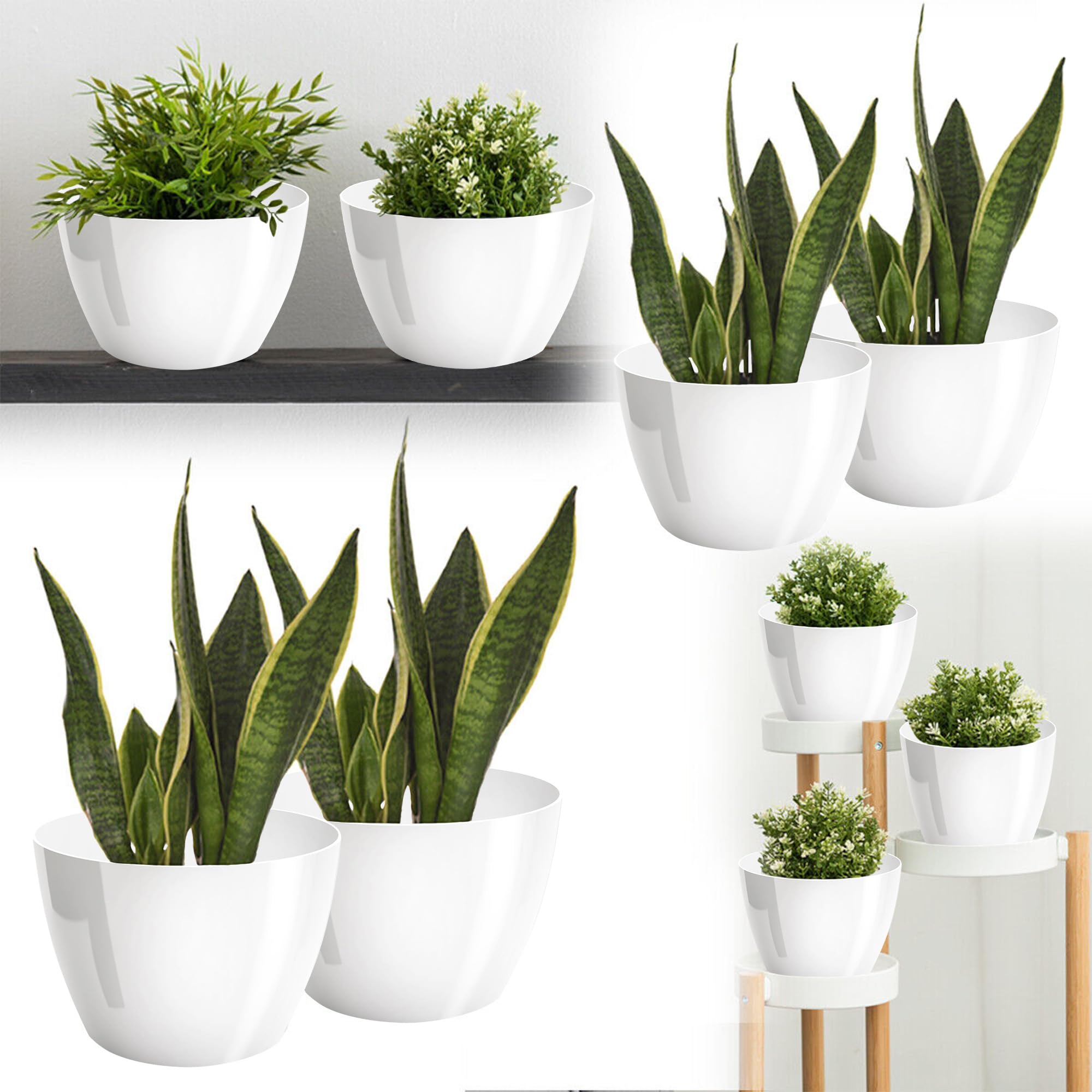 Macetas Brillantes Macetas Decorativas Hierbas Macetas Redondas de plástico duraderas y Ligeras para salón, Comedor, Cocina, terraza, balcón Juego de 2 Piezas (Antracita, diámetro 16 cm) — view 10