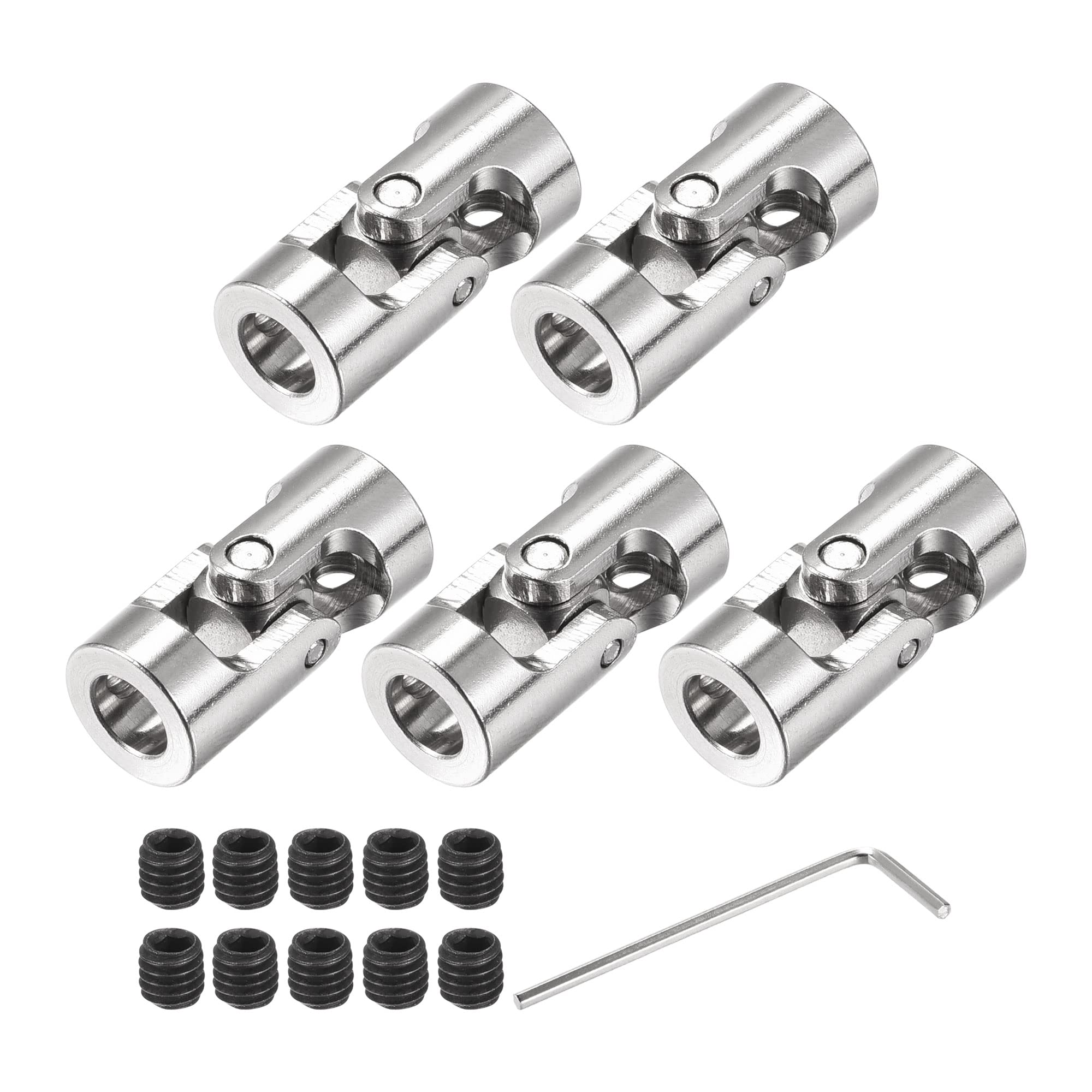 sourcing map 6mm A 6mm Interior Diámetro Giratorio Universal Junta Eje Acoplamiento L23 X D11 con Tornillos y Llave para RC Modelo Paquete de 5