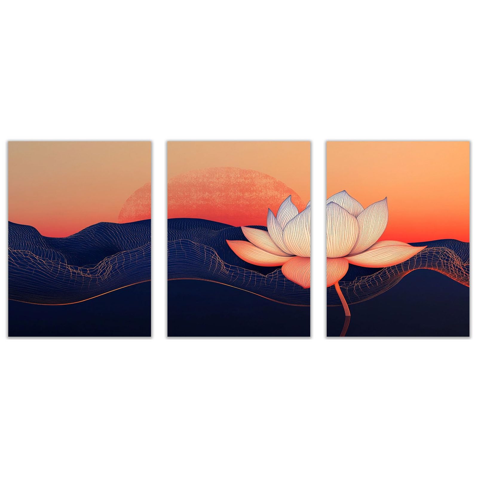 TODOAA Set of 3 Abstract Wall Art Home Decor Beautiful Flower Mountain Vintage Botanical Prints, Rustic Farmhouse Wall Decor, Pictures for Living Room Bedroom(Orange)-40x60cmx3 Unframed