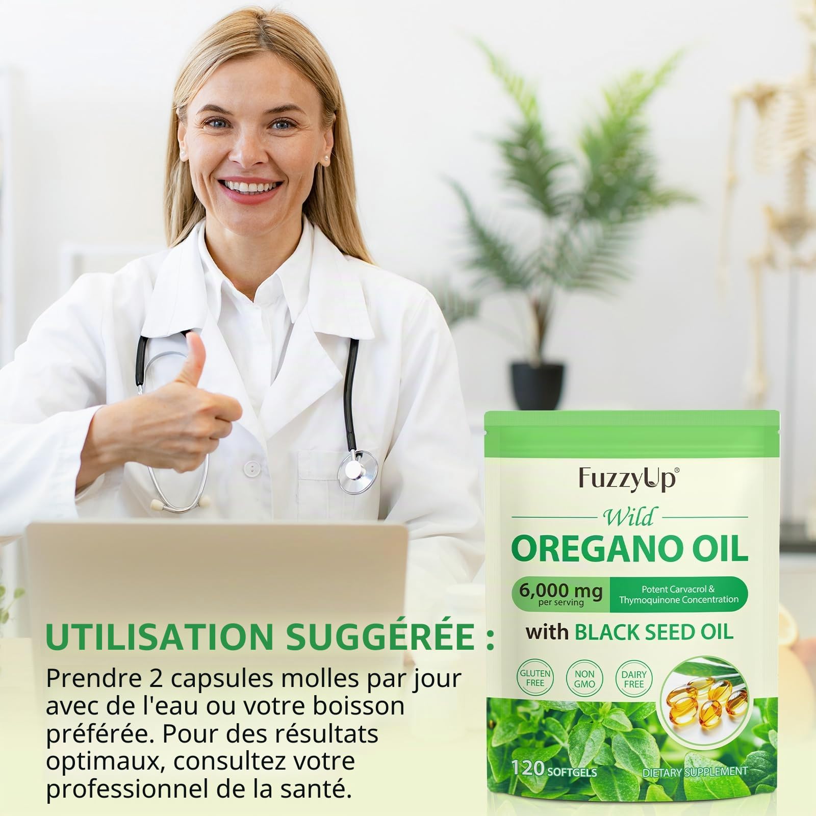 Oil of Oregano, Huile d Origan et Nigelle, Huile d'origan 2 en 1 (6000 mg) avec Huile de Nigelle (200 mg),Carvacrol (165 mg),Biologique, Sans OGM,Favorise la Santé Immunitaire et Digestive,240 Gélules
