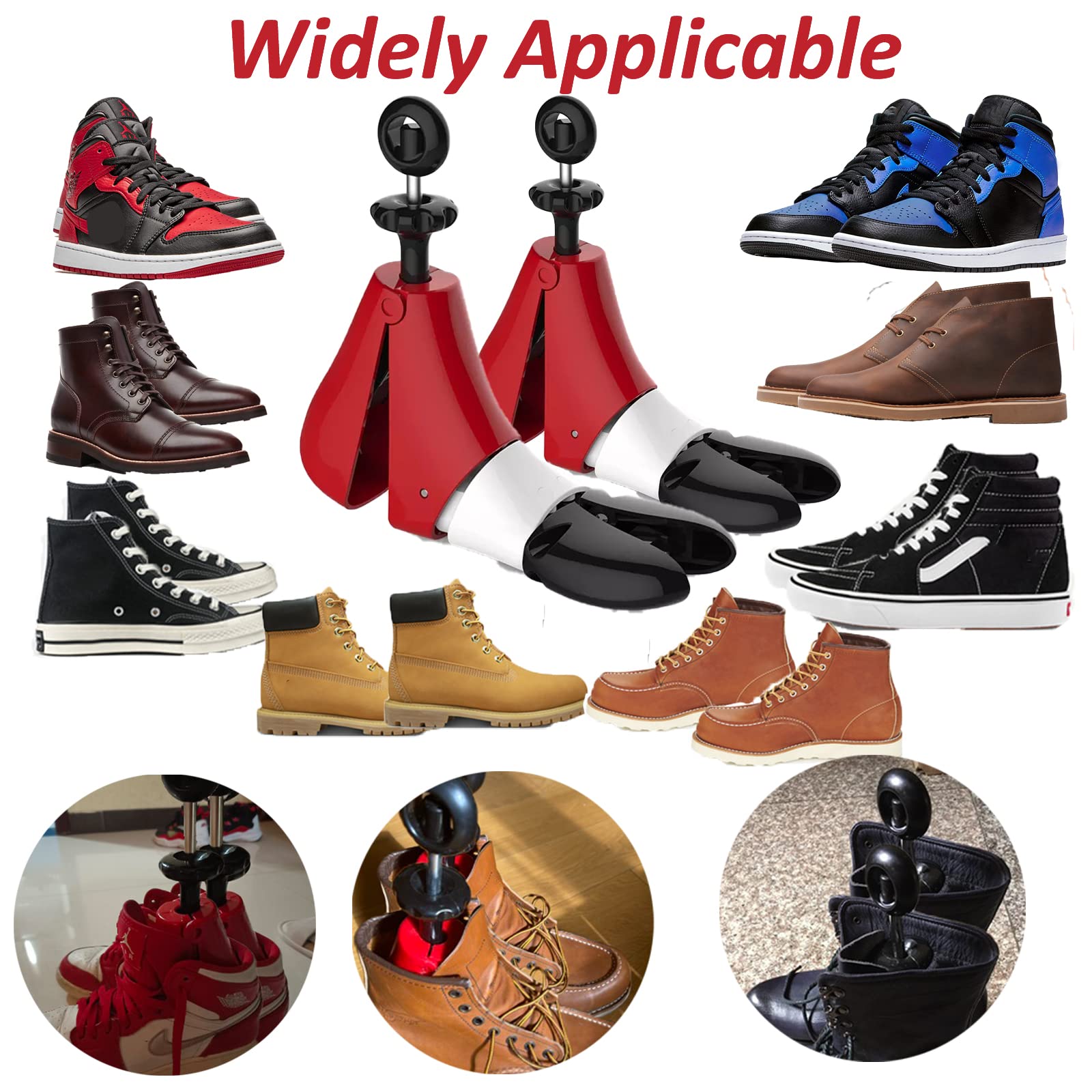 1 Par de Estiradores Zapatos, Ajustables en 4 Direcciones para Hombres y Mujeres, Hormas Extra Fuertes Zapatillas, Botas Air Force 1, con un Cepillo Limpieza 3 Lados