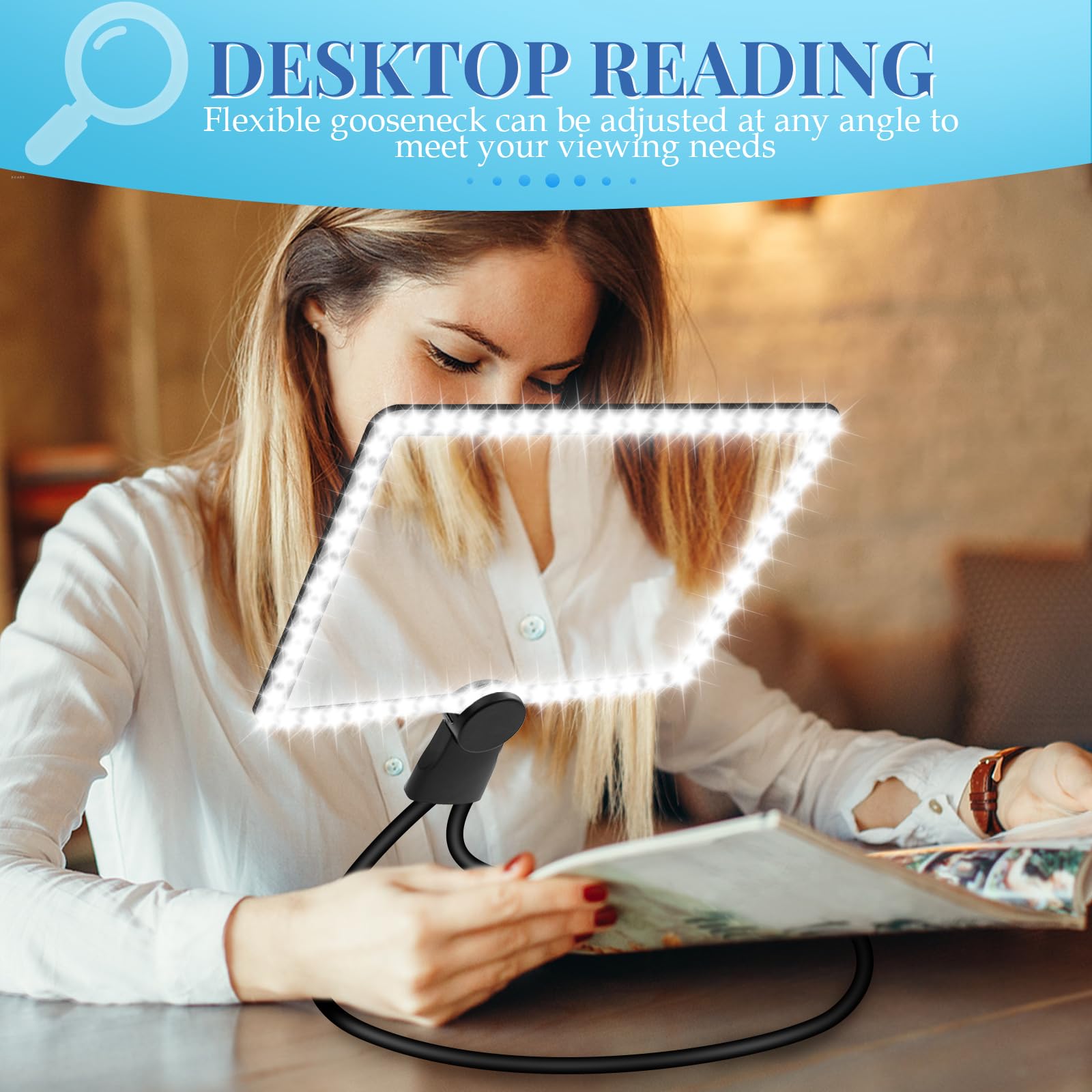 10 lupas grandes para leer con luz, lupa de página completa con brillo ajustable, 50 luces LED para leer, usar el cuello, lupas de lectura para personas mayores, bordado, tejido, baja visión