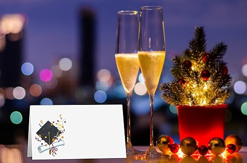 Miniatura 4 de Tarjeta de lugar de mesa para fiesta de graduación, juego de 25 tarjetas de tienda de campaña pequeñas con globos dorados y diseño de tapa de