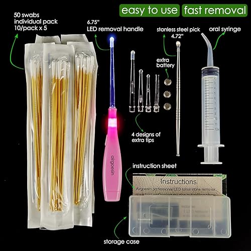 Miniatura 2 de Airgoesin Removedor de piedras amígdalas, herramienta de eliminación de piedras amígdalas de acero inoxidable, kit largo de exorcismo de