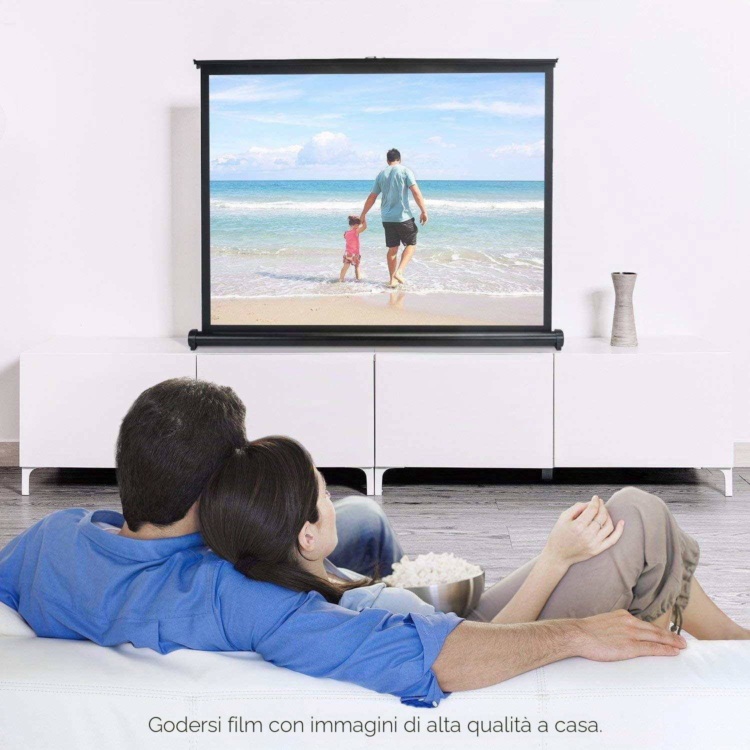 Schermo per proiettore Alluminio Portatile da 50", Retrattile Scomparsa da Tavolo Rullo avvolgibile per Home Cinema con Pieghevole Base Supporto per riunioni in Ufficio da Esterno