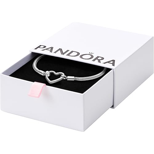 Pandora Moments Heart Clasp Snake Chain Bracelet - Charm Bracelet for Women - Compatible Moments Charms - Sterling Silver - With Gift Box