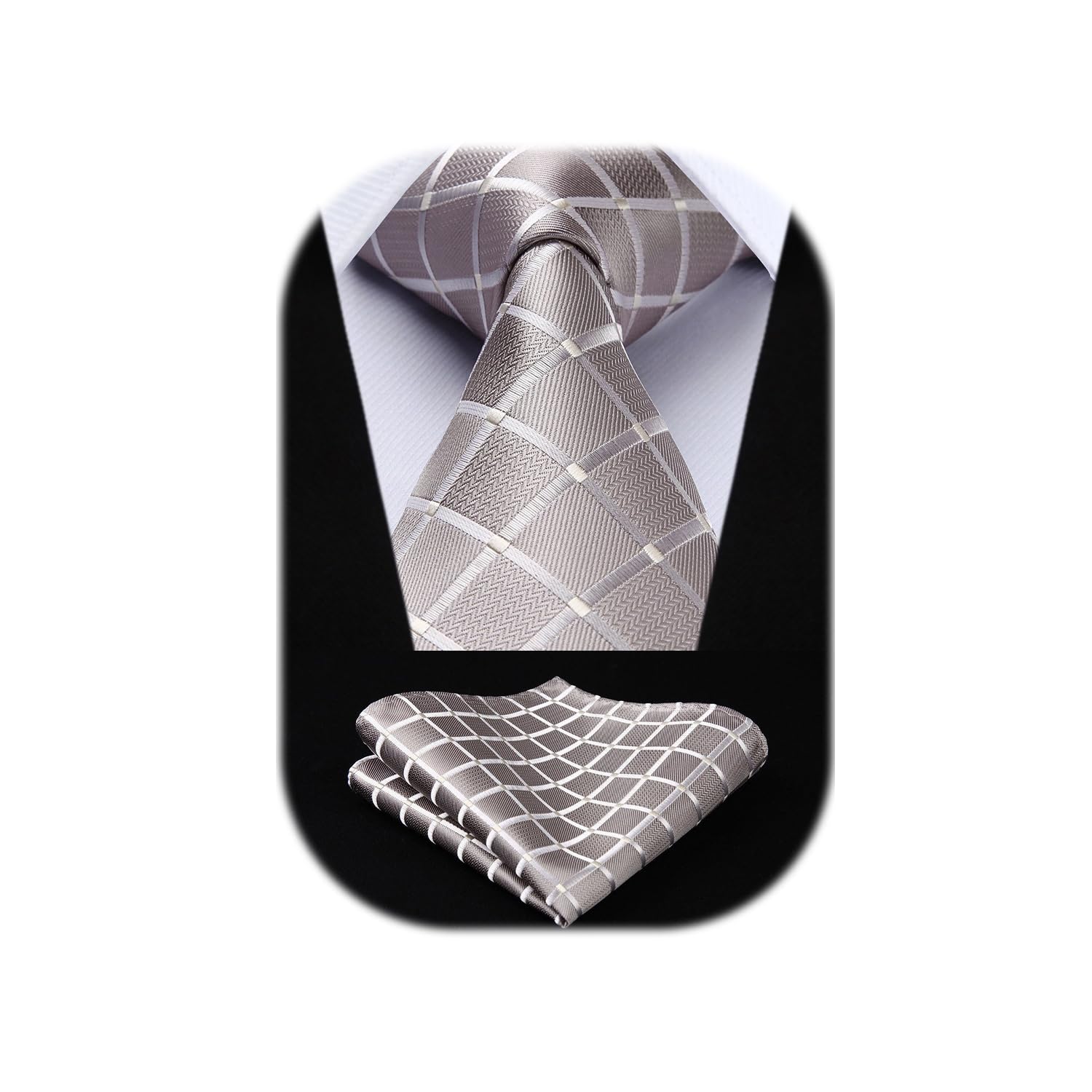 HISDERN Mens Ties Plaid Tie and Pocket Square Set Classic Woven Formal Checkered Neckties & Handkerchief Wedding Party