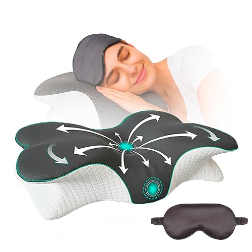 Promofactory Almohada Cervicales y Cuello - Almohada Viscoelastica Antironquido Ergonómica con Espuma de Memoria - Almohada Cervical para Dormir Boca Arriba y de Lado - Alivia Dolor de Espalda y Cuello
