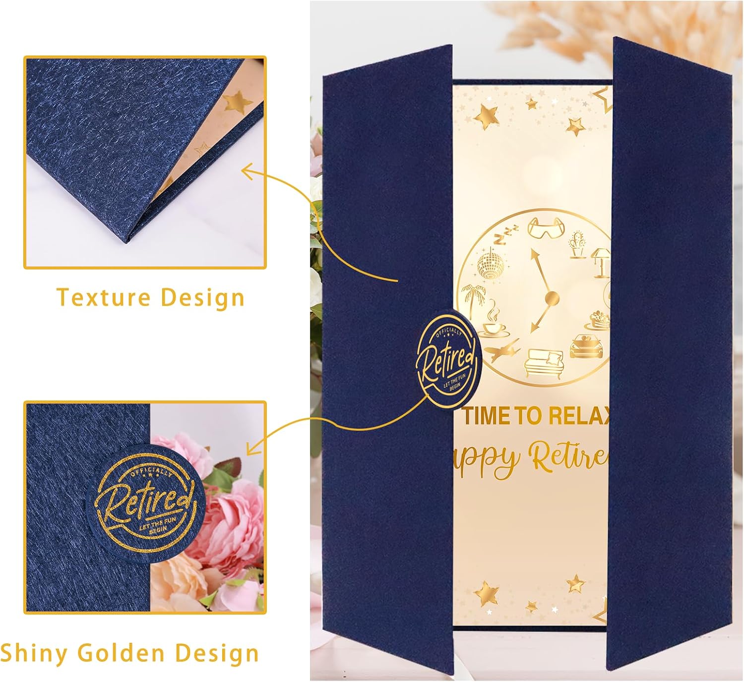 Blue Gold Retirement Party Decorations, Happy Retirement Guest Book | Happy Retirement Alternative Signature Book, Funny Card Congrats Retired Party Supplies Gifts Sign for Men Women Coworkers