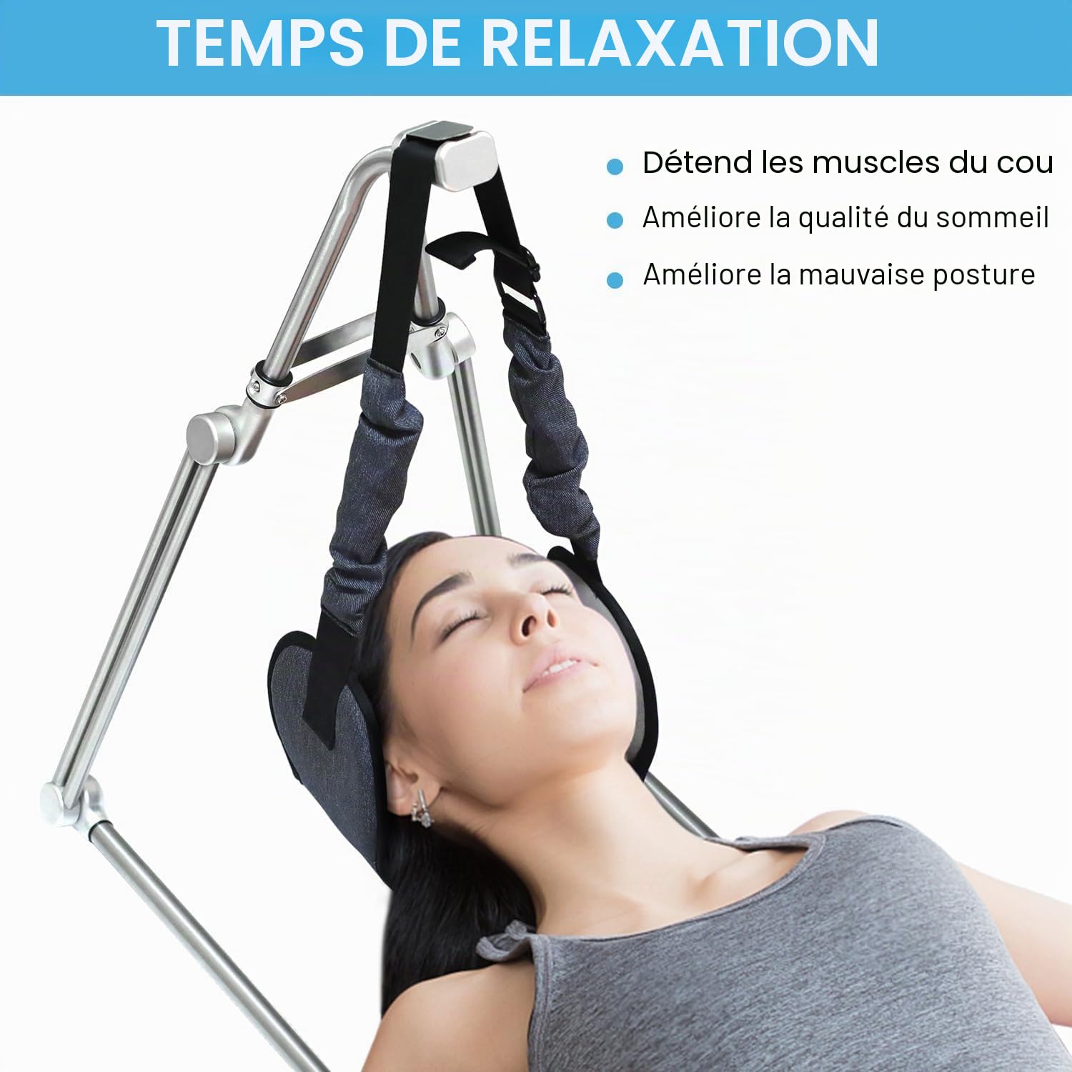 Toogel Hamac de Tête avec Support Pliant pour Détendre Cou et Épaules, Traction Cervicale Portable pour Relaxation, Soulager Fatigue et Muscles avec Sac de Voayage