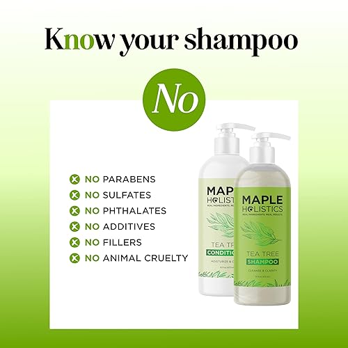 Miniatura 4 de Juego de champú y acondicionador de árbol de té, champú y acondicionador clarificante sin sulfatos para el cuidado del cabello seco dañado con