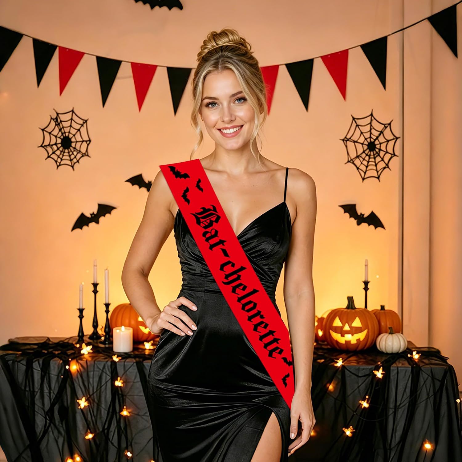Bat-chelorette Sash Red Black Halloween Bachelorette Party Sash