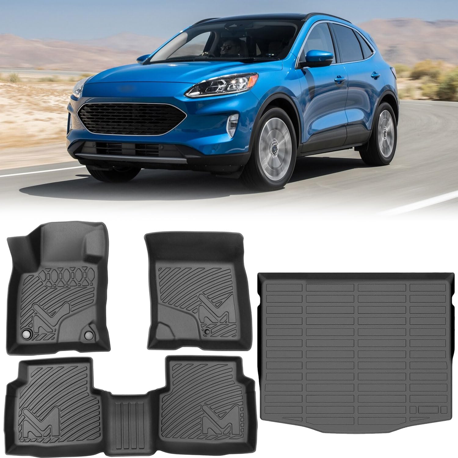 TPE Automotive Floor Mats & Cargo Liner Custom for Ford Escape 2020-2025 (NOT Fit Hybrid), All Weather Cover Protection Waterproof Black Floor Liner Front & Rear Row Full Set Car Mats, 4PCS For 2020-2025 | Ford Escape | 1st & 2nd & Cargo liner