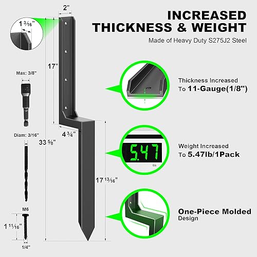 Miniatura 3 de ARKSOLDIER Anclaje de poste de valla grueso, kit de estacas de reparación de poste de cerca, 4 x 46 x 6 pulgadas, soporte de poste de acero para