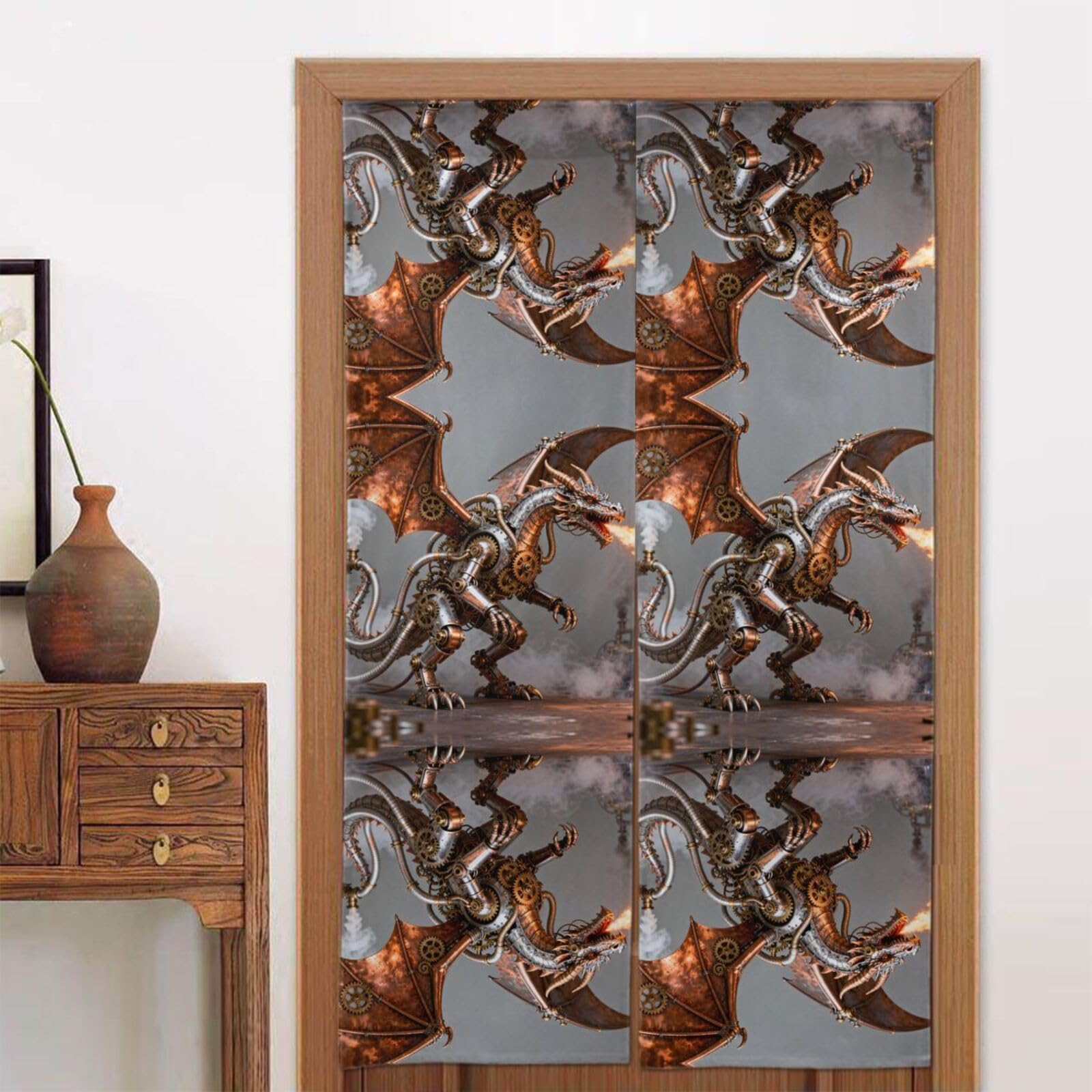 CNTDBU Steampunk Dragon Gear Door Curtain 34x56 Inch-Room Divider Panel for Privacy, Entryway Screen for Kitchen Bedroom