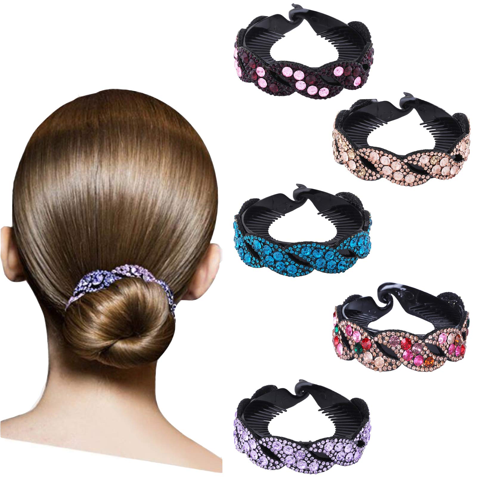 Rhinestone Hair Clip for Women - 5Pack Half-balloon Nest Expanding Hairpin Girls Hair Claws Hair Bun Holders Accessories(5 Mixed Colors)