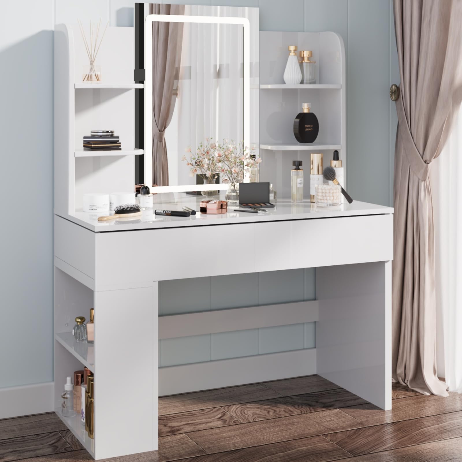 Airfish Coiffeuse Avec Miroir LED, Espace De Rangement Abondant, 2