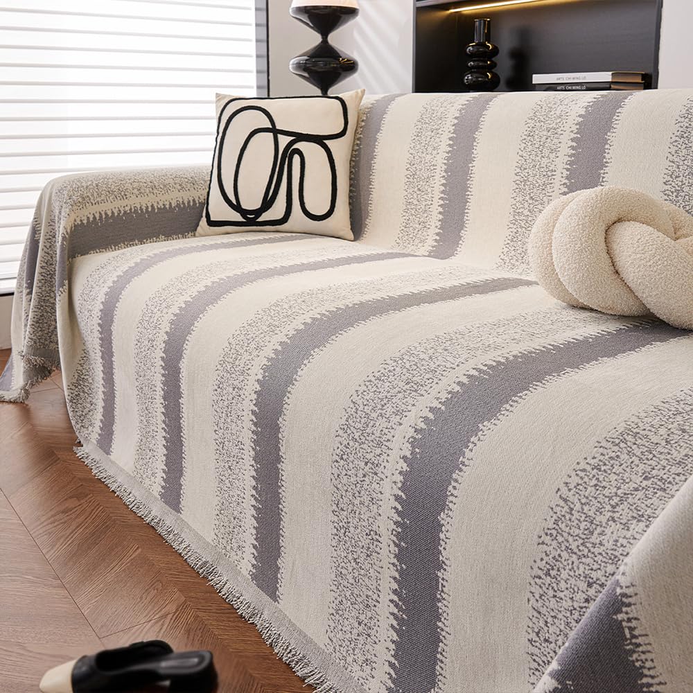 FANSU Throw for Sofa Large 1/2/3/4 Seater, Soft Throw Blanket Sofa Reversible Versatile Blanket Throw Lightweight Decorative Blanket for Chair Settees Couch Sofa Bed (gray stripes,180x260cm)