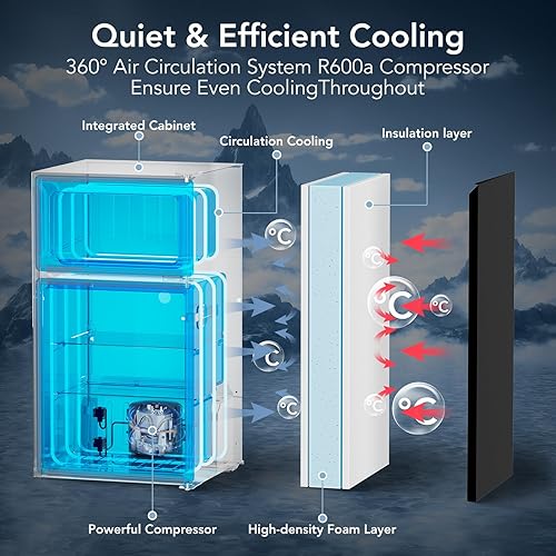 Miniatura 6 de Mini refrigerador de 3.1 pies cúbicos con congelador, refrigerador compacto de 2 puertas, mini refrigerador con estantes de vidrio extraíbles