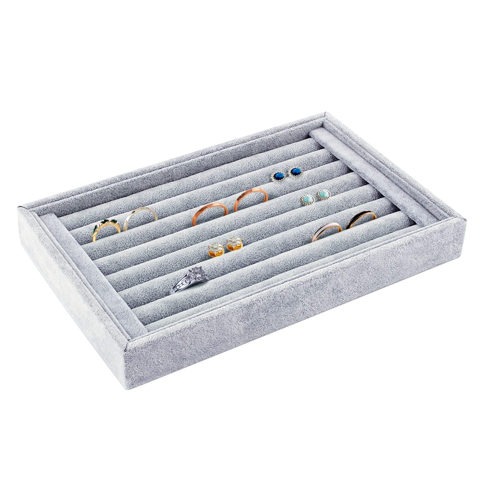 Velvet Ring Earrings Display Box, Cufflinks Trays Showcase Display Ring Insert Case Holder Organizer Great for Gifts,Grey