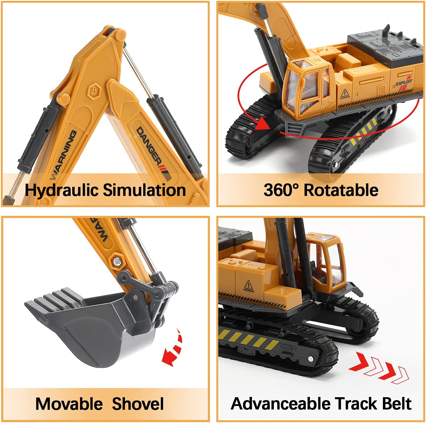 CUTE STONE Construction Vehicles Playset with Playmat, Kids Engineering Truck Set with Crane, Excavator, Tractor with 3 Interchangeable Parts, Cement, Truck, Educational Gift Toy for Toddlers Boys : Toys & Games