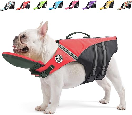 Mklhgty Chaleco salvavidas para perros, chaleco salvavidas reflectante para perro con cuello extraíble, alta flotabilidad para nadar y navegar,