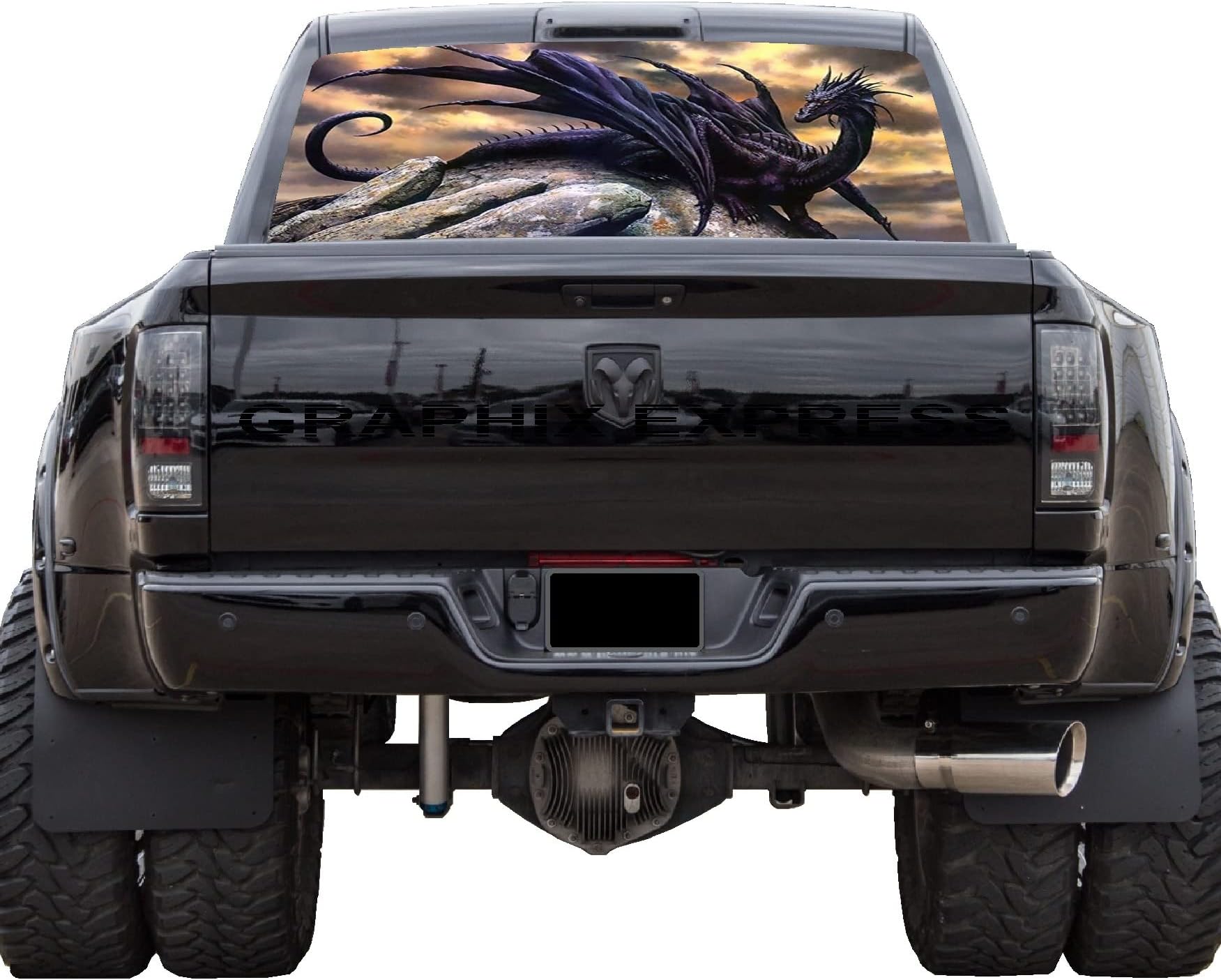 GRAPHIX EXPRESSTruck Back Window Graphics - (P14) Dragon - Universal See-Through Rear Window Vinyl Wrap - Full Window Decals for Trucks