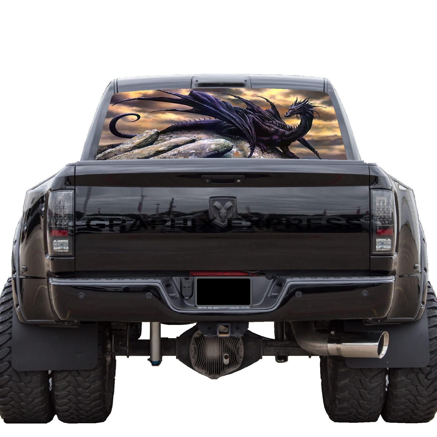 GRAPHIX EXPRESSTruck Back Window Graphics - (P14) Dragon - Universal See-Through Rear Window Vinyl Wrap - Full Window Decals for Trucks