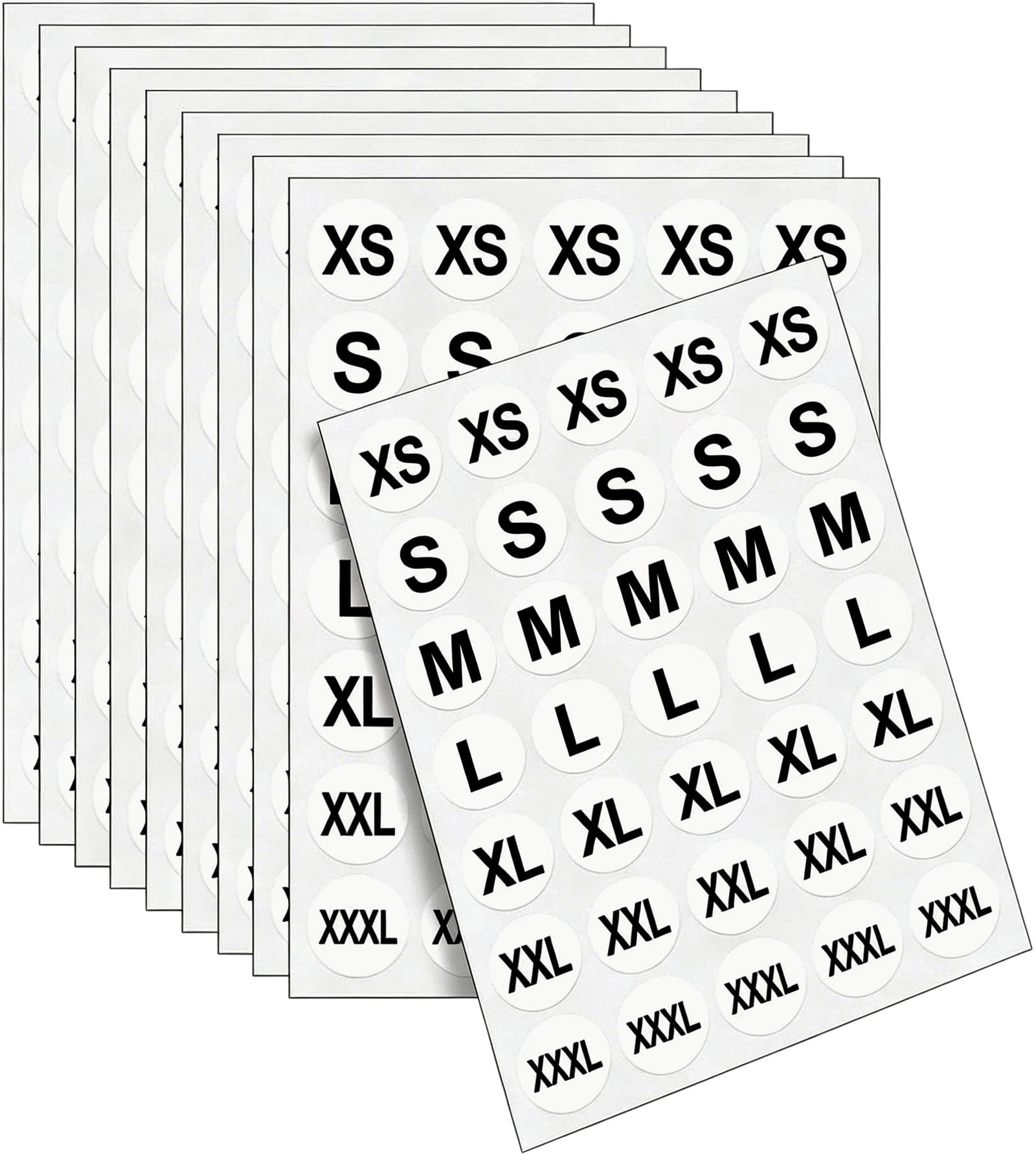 350PCS 1 Inch Clothing Size Stickers Labels Self Adhesive Round Stickers for T Shirts Trousers Skirts Retail Garment 7 Sizes (XS, S, M, L, XL, XXL, XXXL)