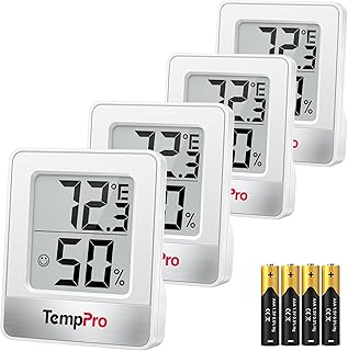TempPro TP49 4 Pieces Digital Hygrometer Indoor Thermometer Humidity Meter Mini Hygrometer Thermometer with Temperature and Humidity Monitor Room Thermometer (Previously ThermoPro)