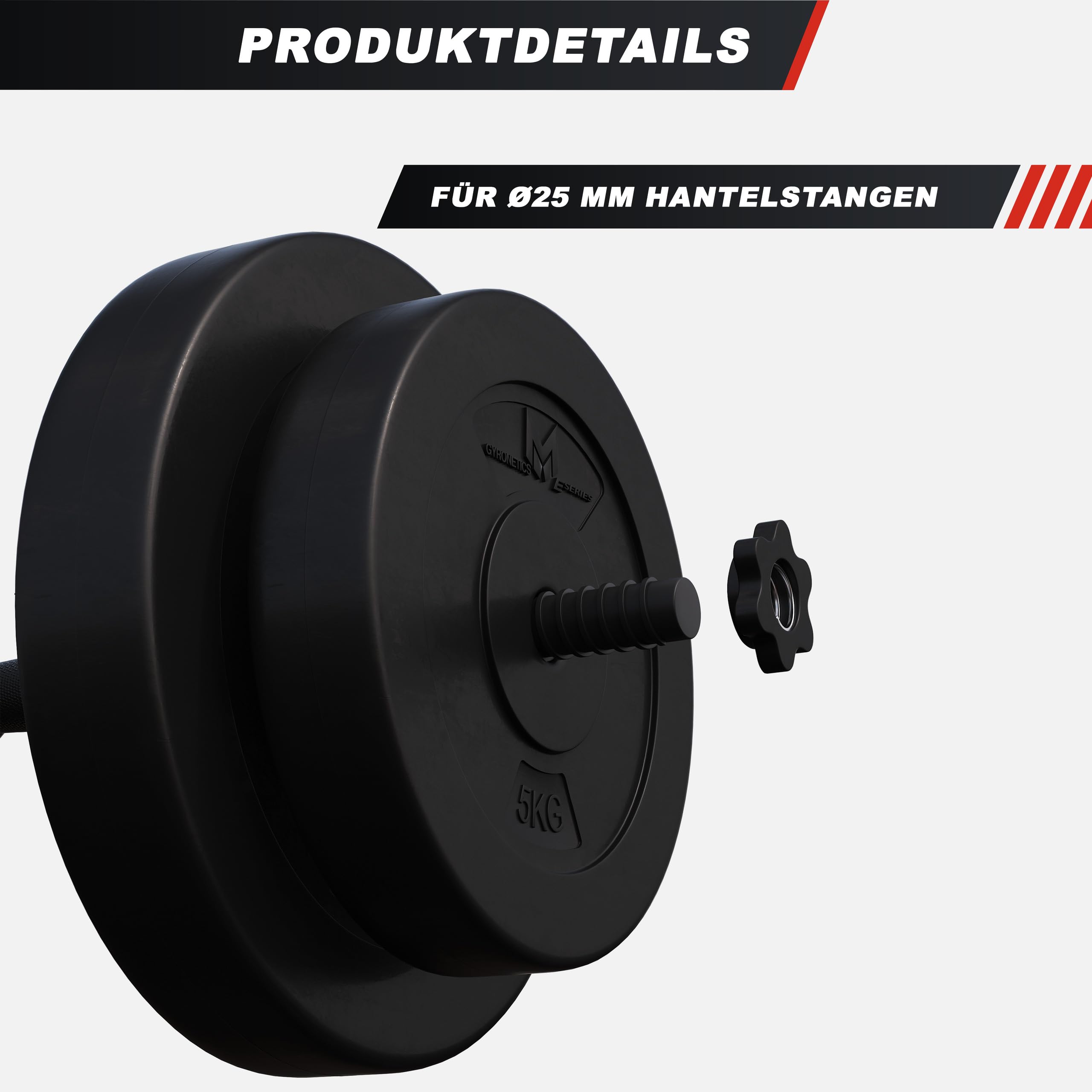 GYRONETICS® Disques de Poids - 30 kg Set, 2x5 kg + 2x10 kg, Diamètre 25 mm, Plastique, Noir - Disques d'Haltères, Ensemble de Plaques, Musculation, Haltérophilie, Fitness, Équipement de Gym, Domicile