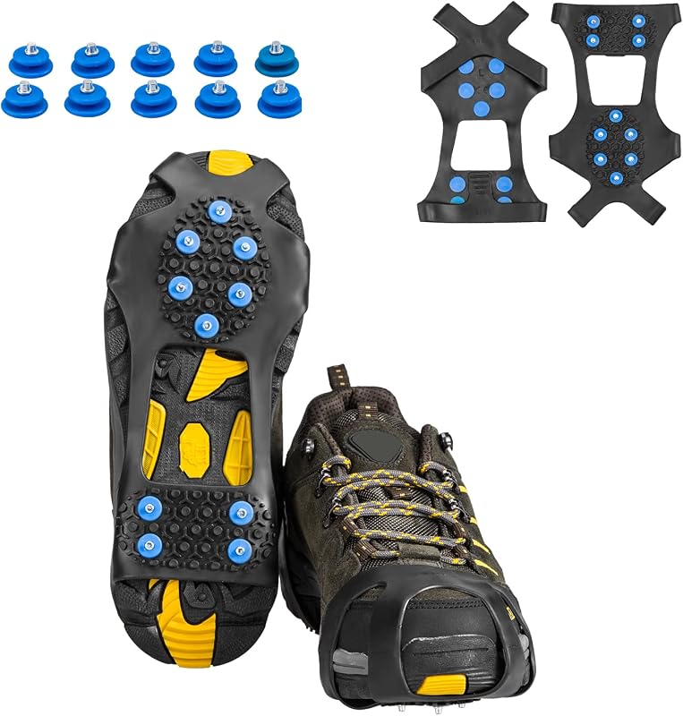 Ice Cleats, Ice Grippers Traction Cleats Shoes and Boots Rubber Snow Shoe Spikes Crampons with 10 Steel Studs Cleats Prevent Outdoor Activities from Wrestling