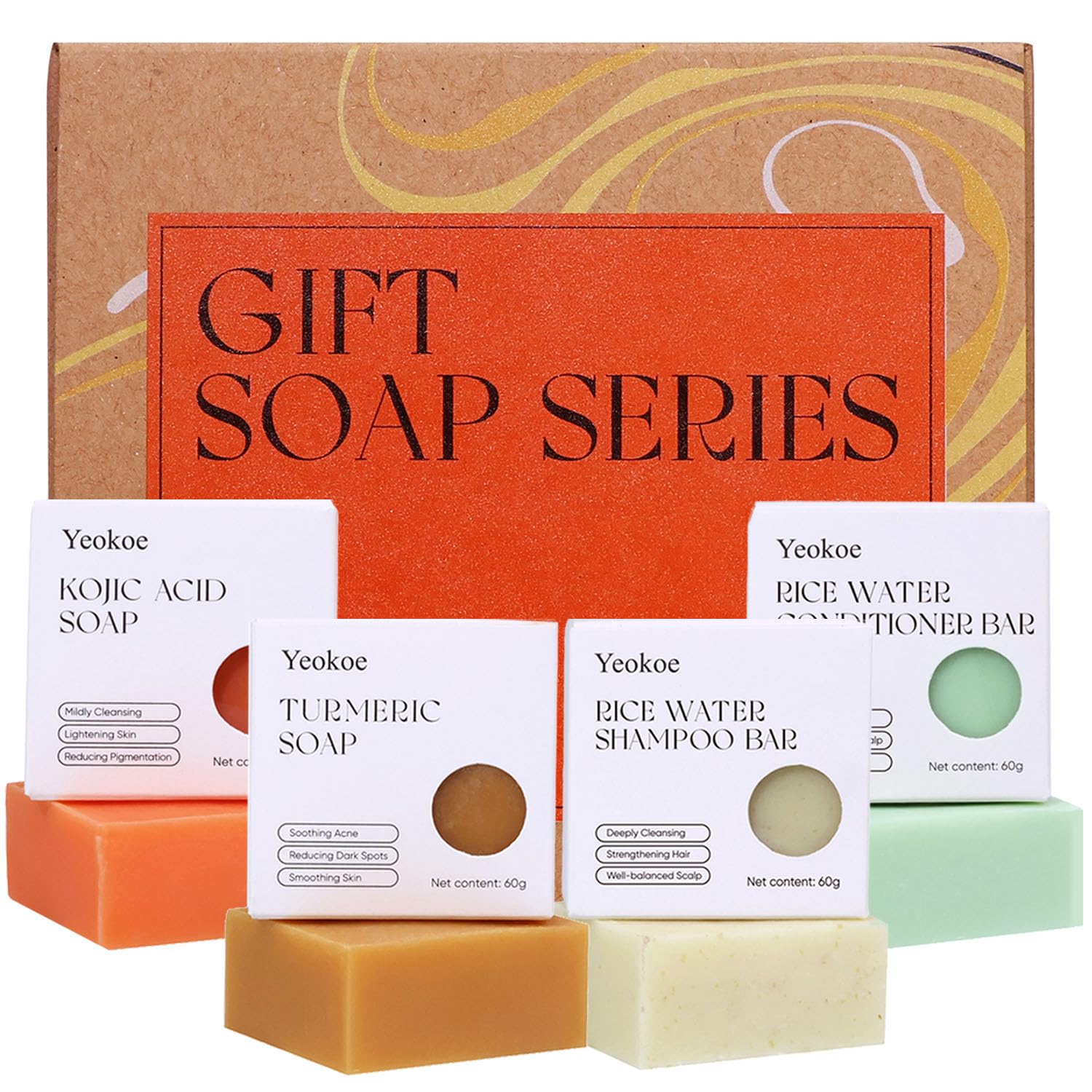 Turmeric Soap Bar and Rice Water Shampoo Bar, Conditioner bar,Kojic acid bar 4 bars for Body, Face and Hair,Deep Cleansing,Travel Toiletries,Gifts For Women Turmeric Soap Bar and Rice Water Shampoo Bar, Conditioner bar,Kojic acid bar 4 bars for Body, Face and Hair,Deep Cleansing,Travel Toiletries,Gifts For Women