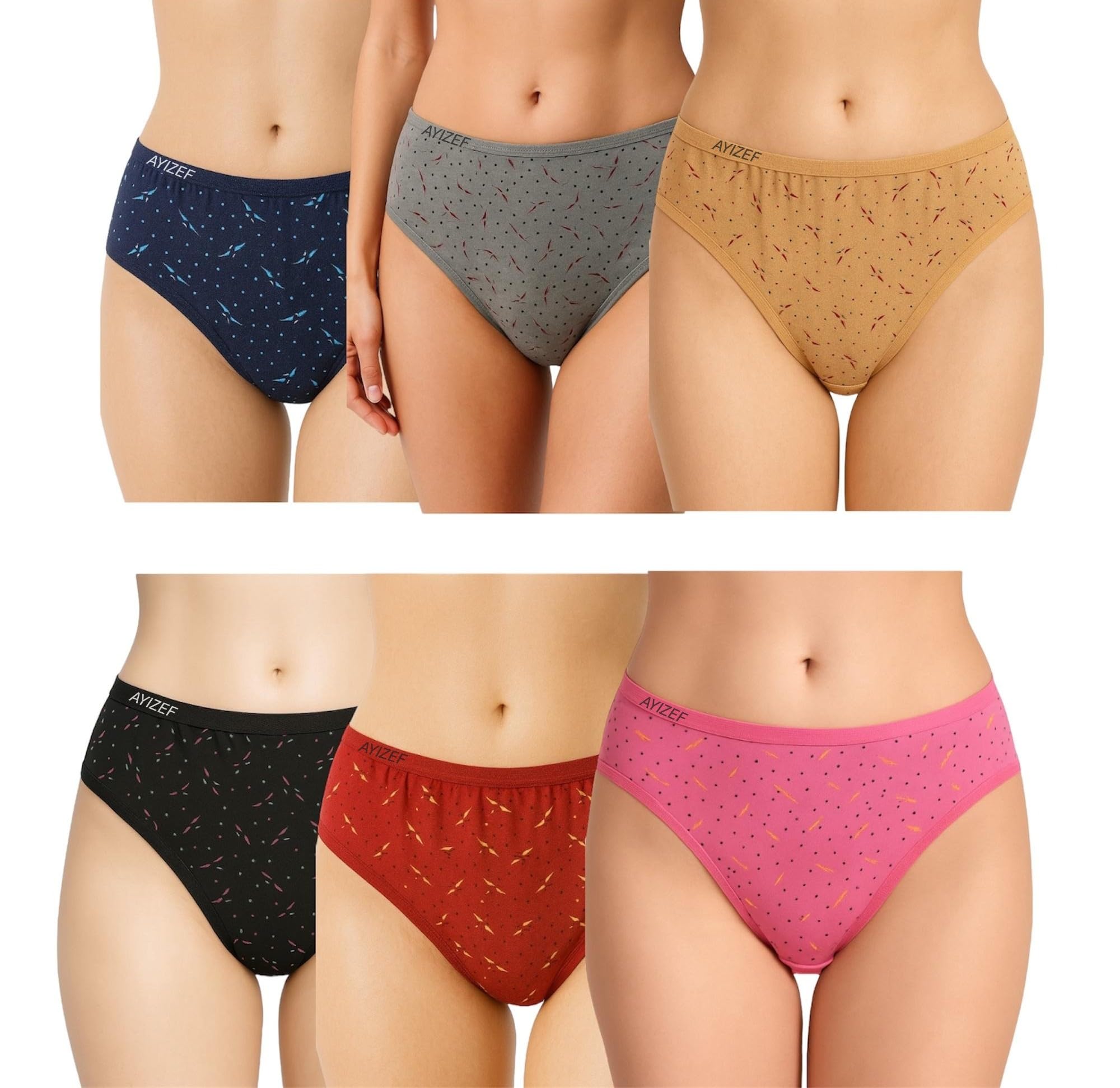 ayizef Women's Cotton Bikini Panties, Mid-Rise Briefs, Multicolor, Pack of 6-picture-22