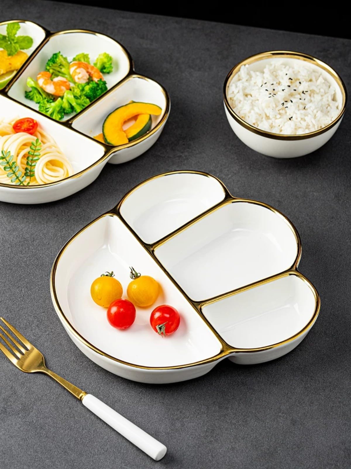 Meiiron Platos Divididos for Adultos, Platos Divisores de Vajilla (NO Apto for Hornos Microondas)(Set-C)