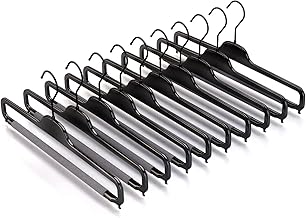Mainetti Pants Hangers for Jeans, Men Women, Plastic Hangers, Slim Hangers, Space Saving Hangers with Non-Slip Sponge Trouser Bar, Set of 10, Glossy Black with Black Hook, 15"