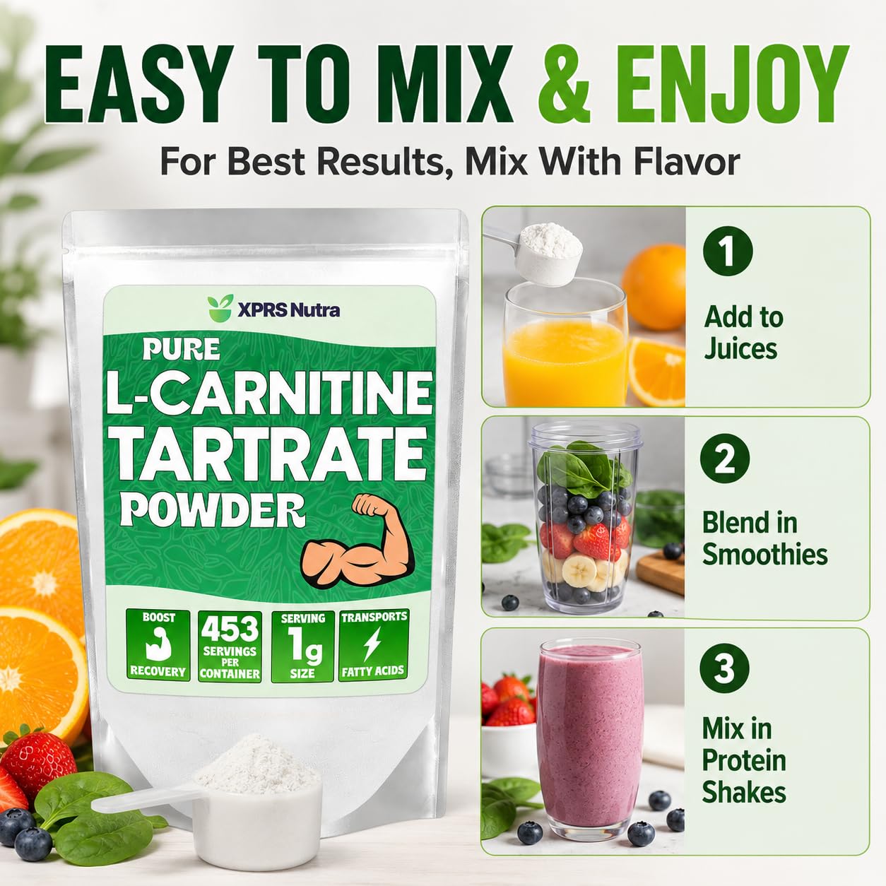 XPRS Nutra L Carnitine L Tartrate Powder - Premium Pure L Carnitine Tartrate - L-Carnitine Powder - Vegan Friendly Bulk L Carnitine - Amino Acid Supplement (16 Ounce) — Amazon image 4