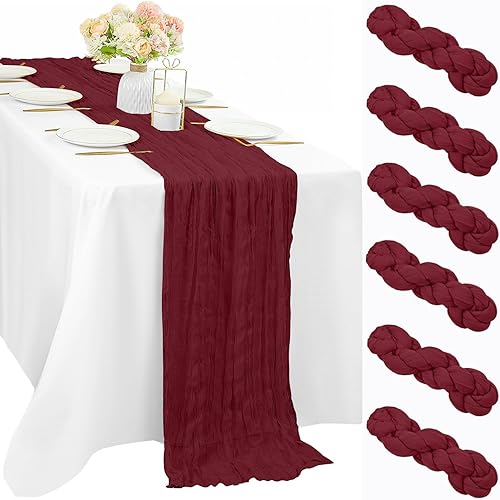 Miniatura 61 de 12 piezas de 10 pies de camino de mesa verde salvia de estopilla, 35 x 120 pulgadas de largo, camino de mesa de gasa para mesas, decoración bohemia,