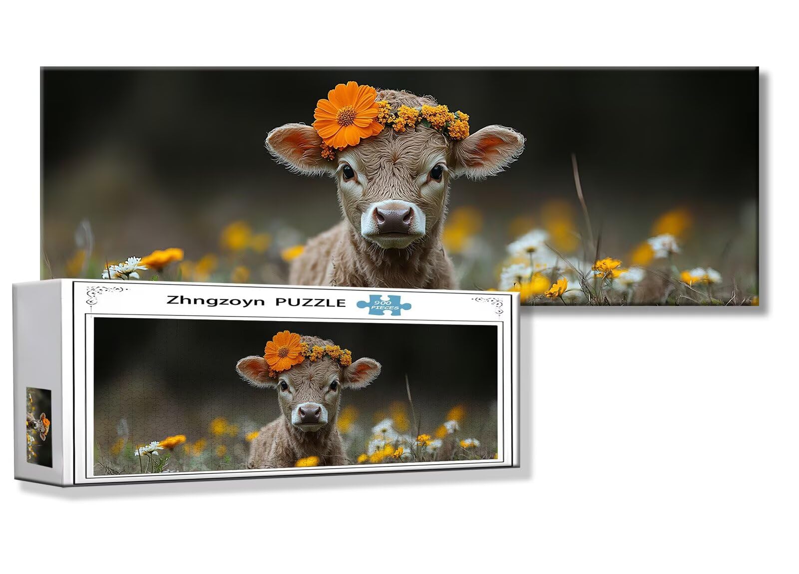 Puzzle Bœuf 900 Pieces Animal Puzzle Adultes 87 x 34 cm DIY Difficile Classiques Jigsaw Panoramique, Adulte Jeu éducatif, Bois Jigsaw Art Impossible Famille Challenge, Cadeau pour Homme et Femme H-6