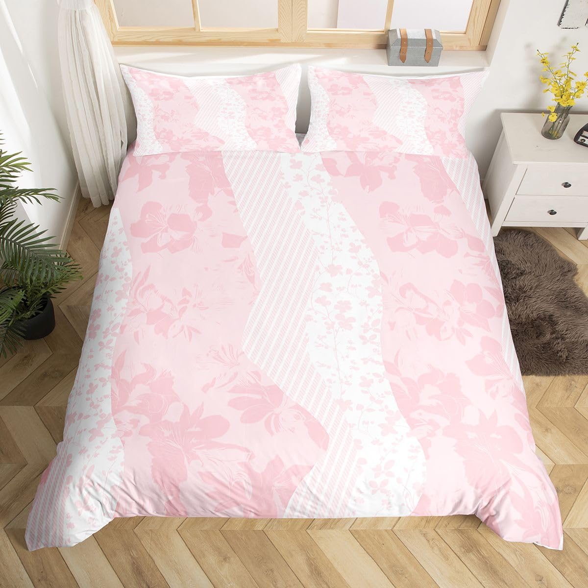 Homewish Geometryczny super king poszewka na kołdrę kwiatowy zestaw pościeli dla dorosłych nastolatków kobiet kwiat patchwork fioletowy retro poszewka na kołdrę abstrakcyjne płatki różowe zestawy