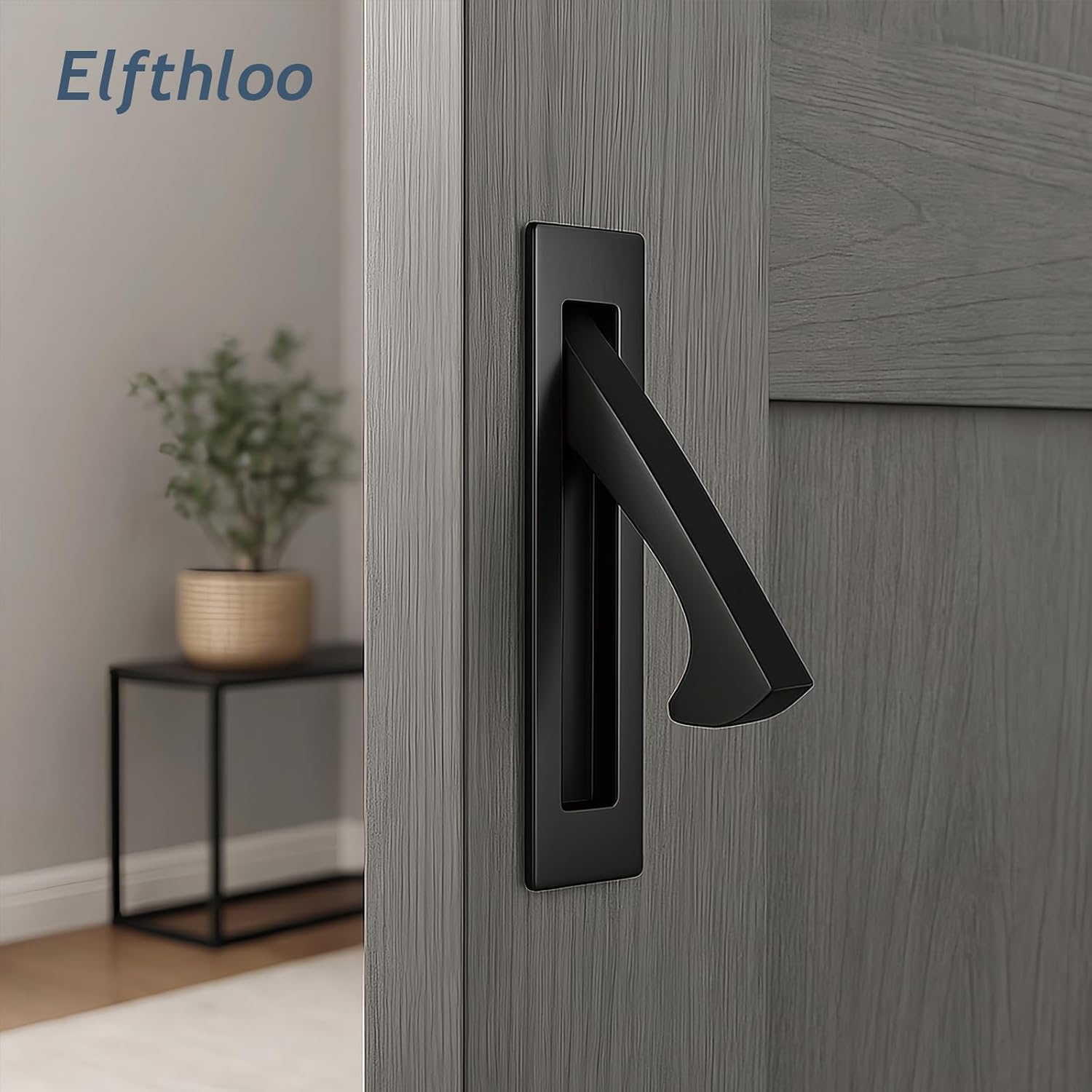 2 Pack Stainless Steel Recessed Pocket Door Pull Handle, Flush Mount Sliding Door Hardware with Hidden Finger Design, Used for Modern Furniture & Interior Doors, Black