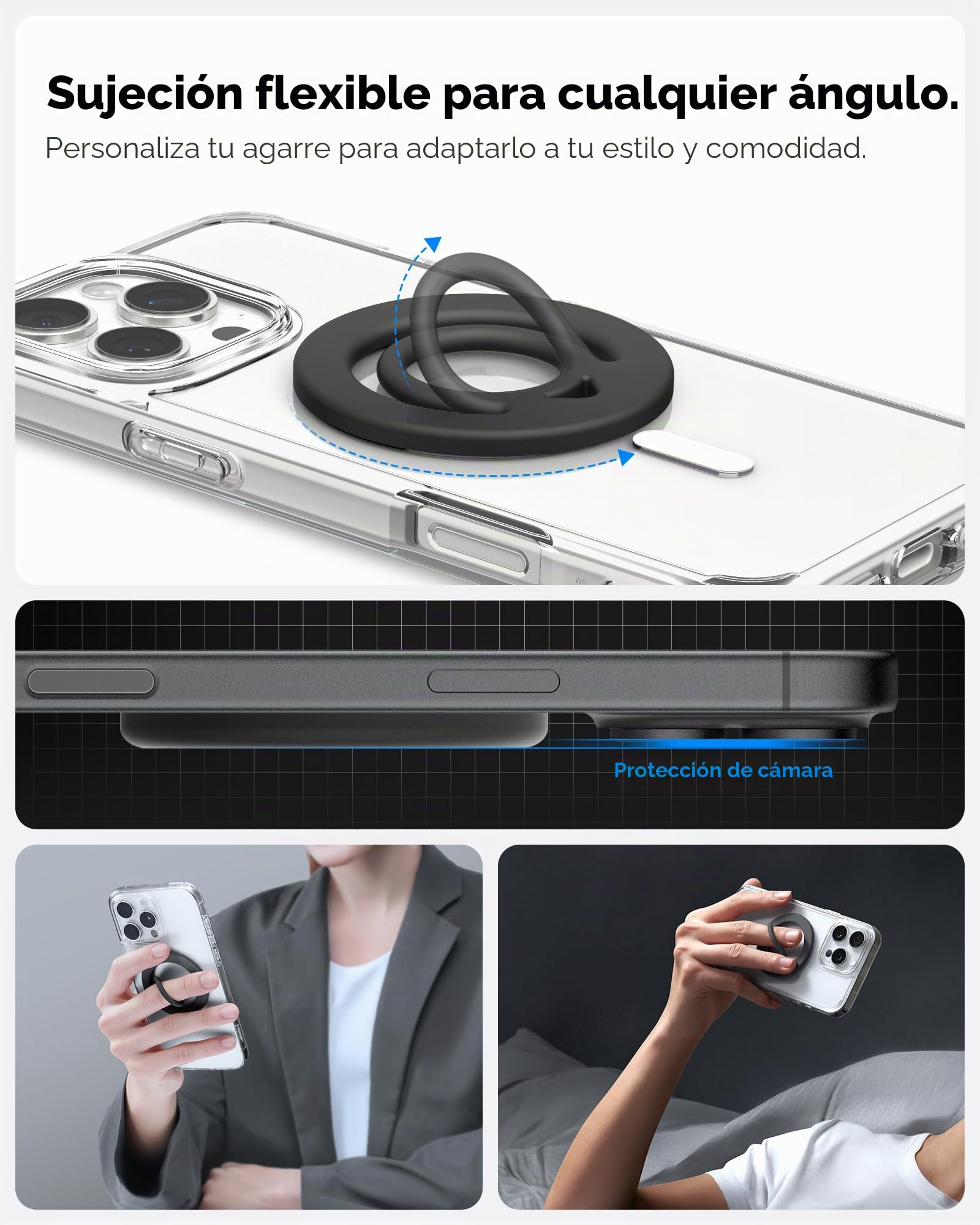 Spigen Dual Pop MagFit Soporte Móvil [Anillo Magnético de Silicona], Compatible con Accesorios MagSafe, iPhone 17 17e 16 15 14 13 Pro MAX Air, PixelSnap Pixel 10 9a, Samsung S26 Ultra - Negro