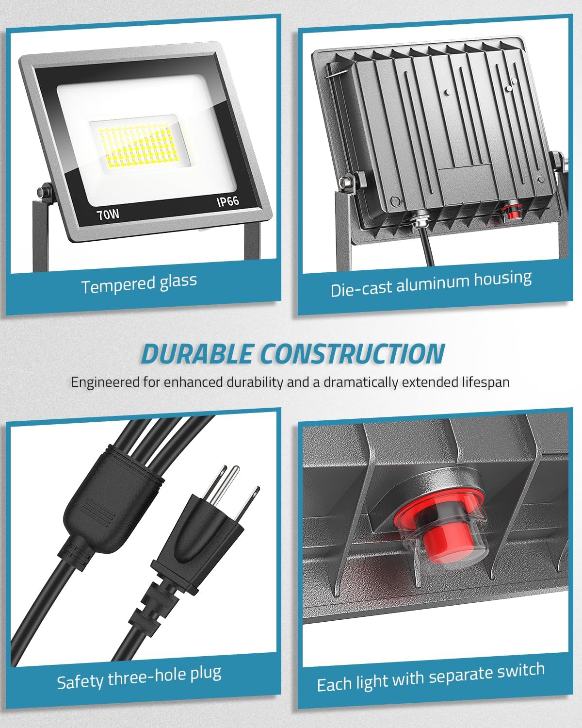 PAULINN 21000 Lumen Work Lights with Stand, 3 Adjustable Head LED Work Light with Foldable Stand and 16FT Cord, IP66 Waterproof Led Construction Light