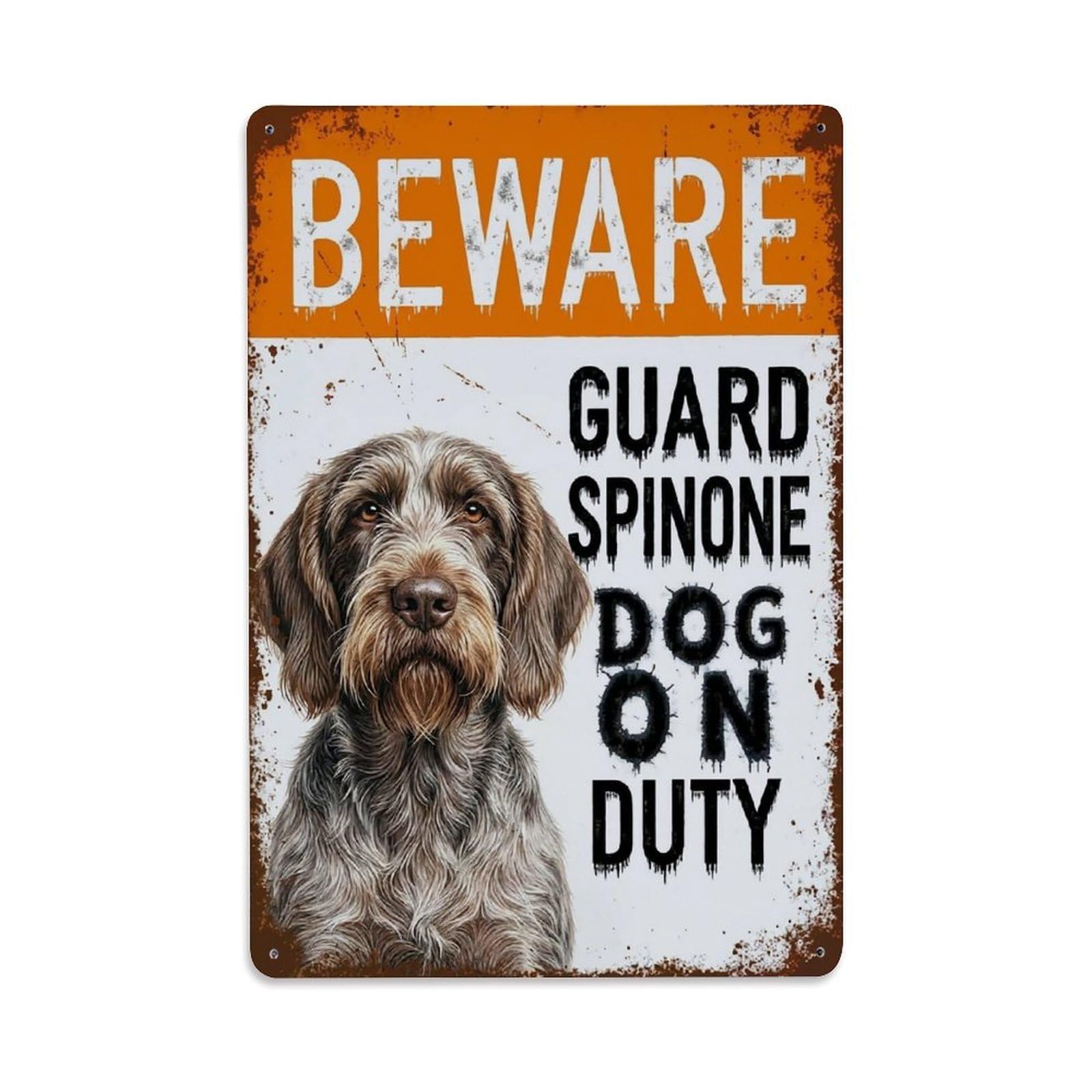 Vintage Funny Spinone Guard Beware of Dog Terrace Metal Tin Sign Plaque Wall Decor for Cafe, Club Bar, Office, Garden Metal Poster 8x12Inch