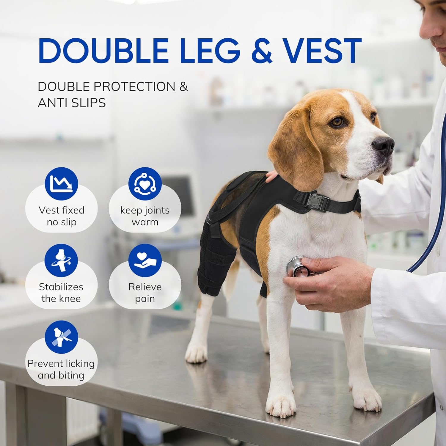 Dog Knee Brace for Torn ACL Hind Legs - Adjustable Non-Slip Dog Leg Brace with 4 Stabilizers to Reduce Pain, CCL Tear Recovery & Arthritis Ligament Injuries & Luxating Patella (Large)